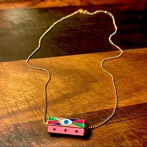 Evil Eye Charm Necklace 18k Ball Chain in Orange And Gold